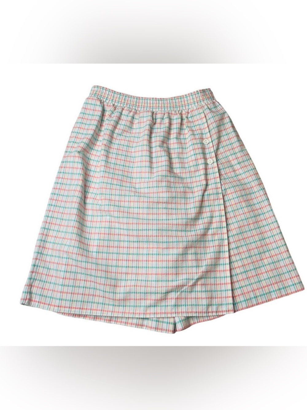 Vintage Cape Cod Sportswear Pastel Plaid Elastic-Waist Skort in Pink & Mint